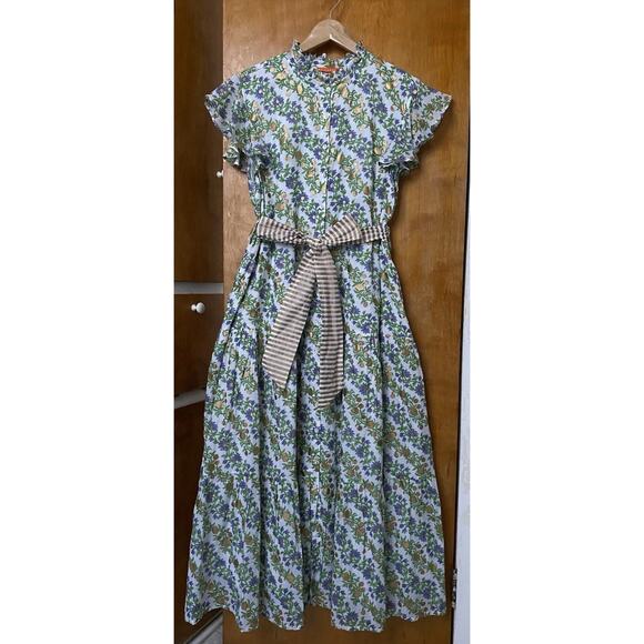 Oliphant White Ruffle Collar flutter sleeve Lupina Floral maxi dress size XXL - Picture 3 of 11